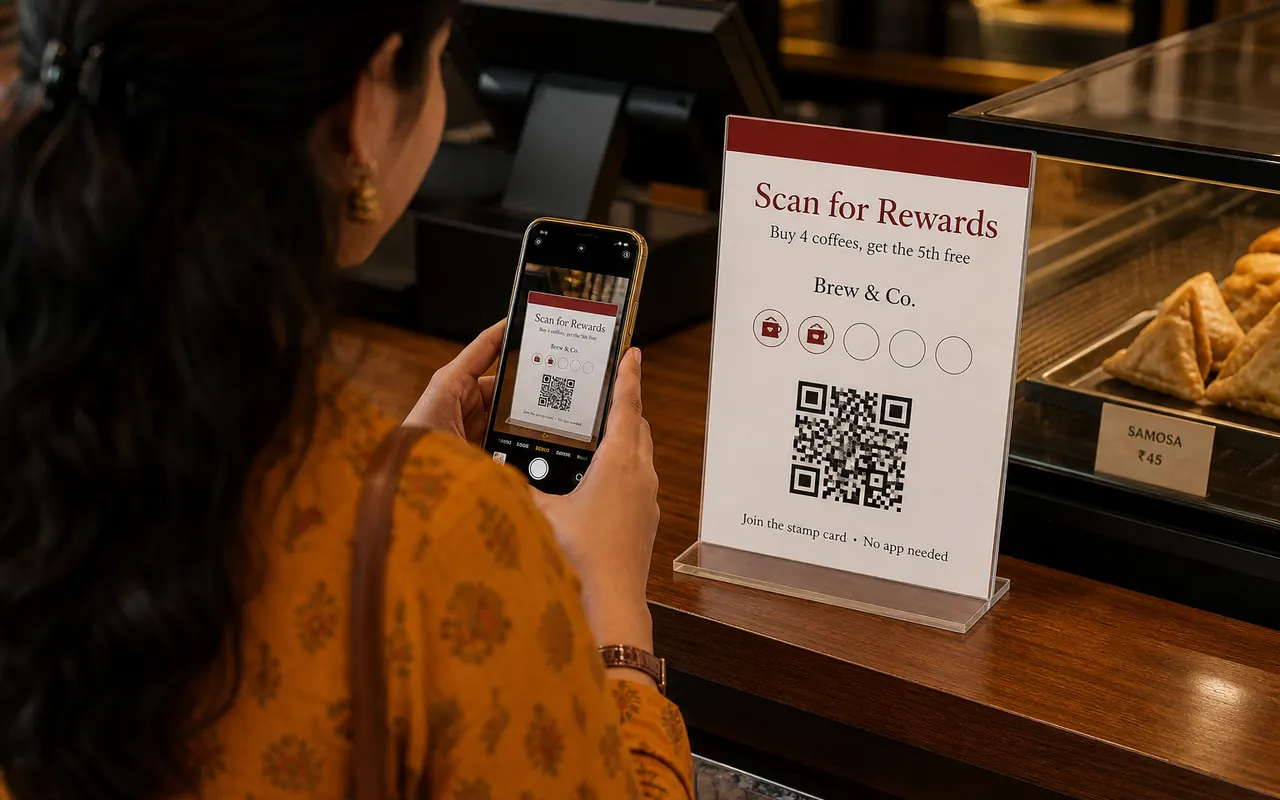 Customer scanning the shop QR poster